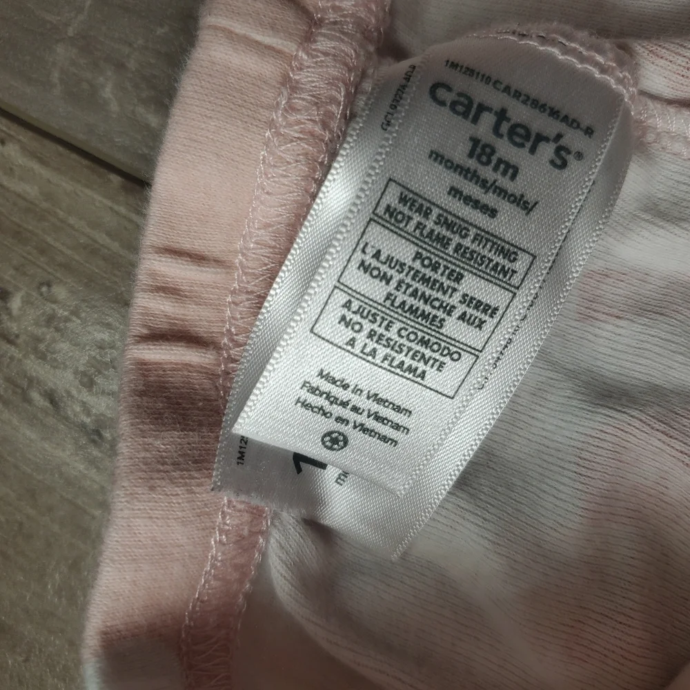 Carter's Toddler Girl Size 18m Pink Christmas Holiday Matching Pajamas Pjs 2pc